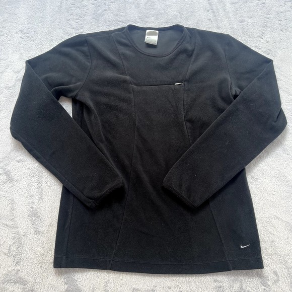 Nike Tops - Nike Pullover Womens M Vintage‎ y2k Fleece Sweatshirt Black Pocket Therma Fit